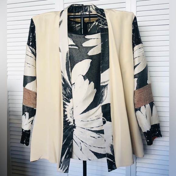 Jane Suttell 2 Piece Open Jacket & Shell Silk Sequin Plus Size ? 2XL Made USA - Picture 3 of 11